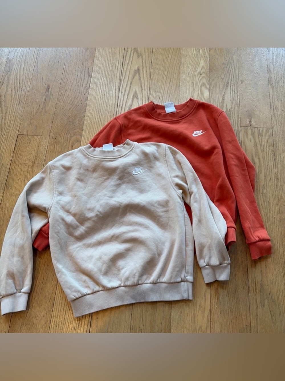Nike Sweatshirt Crewneck Embroidered Swoosh Logo YOUTH Lot Of 2 Neutral Muted M